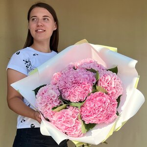 Моно букет из 7 розовых гортензий 